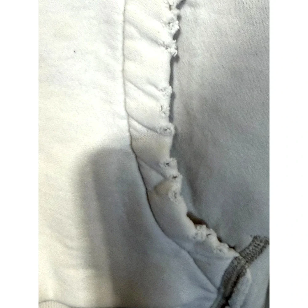 Y2K Hollister Men's Small Vintage Distressed Off White Heavy Weight Logo Hoodie